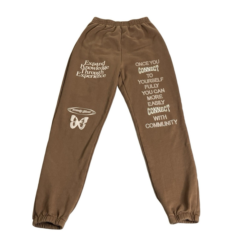 Lonely Ghost Sweatpants Medium Brown Connect Graphic Embroidered Cotton Joggers